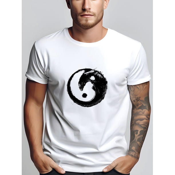Camiseta con estampado Yin Yang para hombre, informal, de manga corta, para verano, para el tiempo libre.
