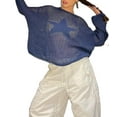 thumbnail image 3 of Women Y2k Crochet Knit Top Long Sleeve Star Print Loose Pullover Hollow Out Cover Up 90S Streetwear, 3 of 6
