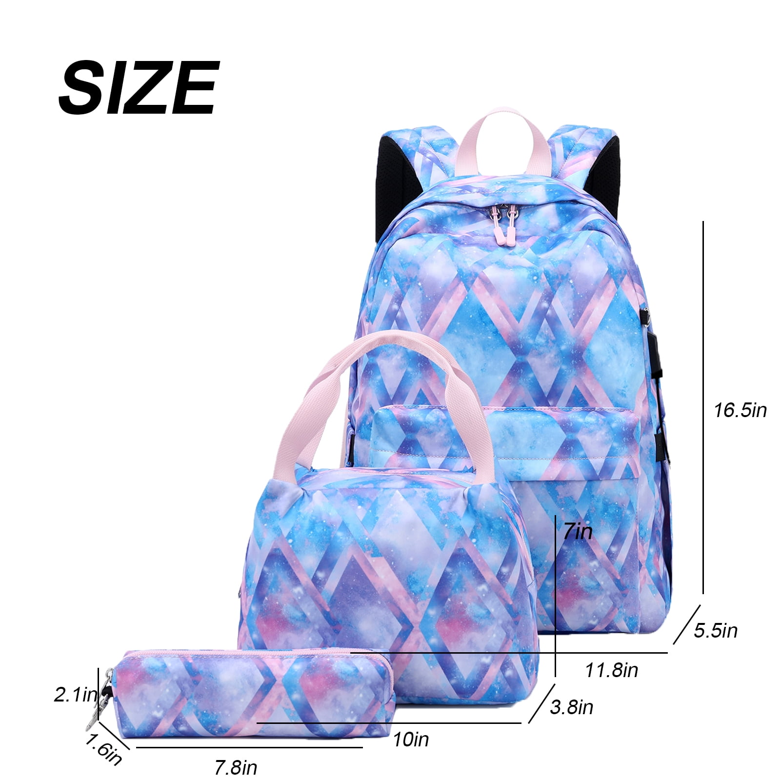 Blue School Backpacks with Lunch Bag for Teen ,Water Resistant Lightweight Large Books Bag