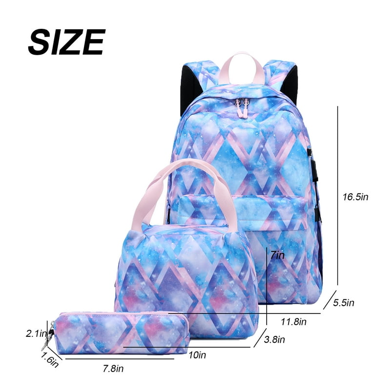 Forestfish Blue Kids School Backpacks with Lunch Bag for Teen Girls,Water  Resistant Lightweight Large Books Bag for Middle School