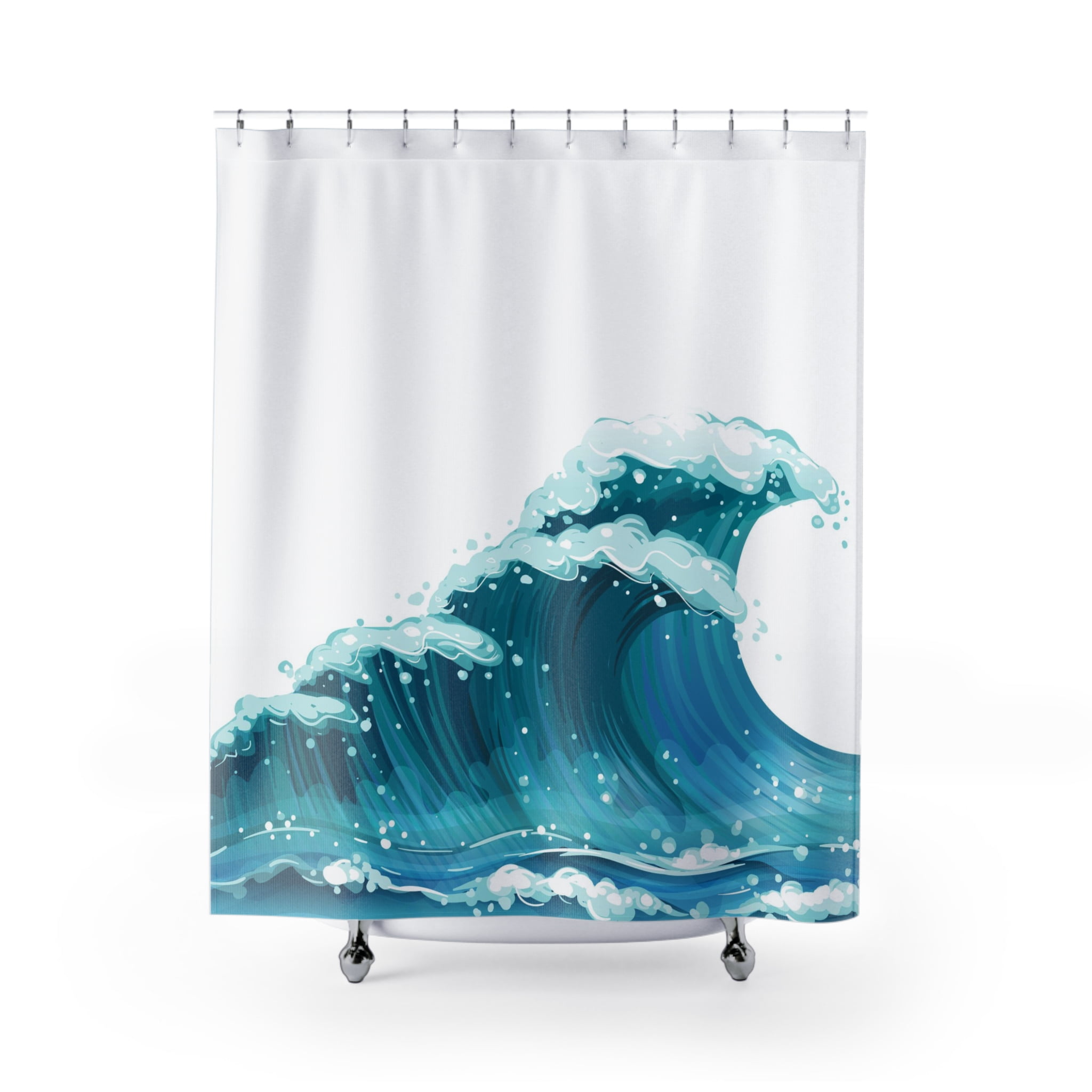 Ocean Wave Shower Curtain, Aesthetic Coastal Bathroom Decor