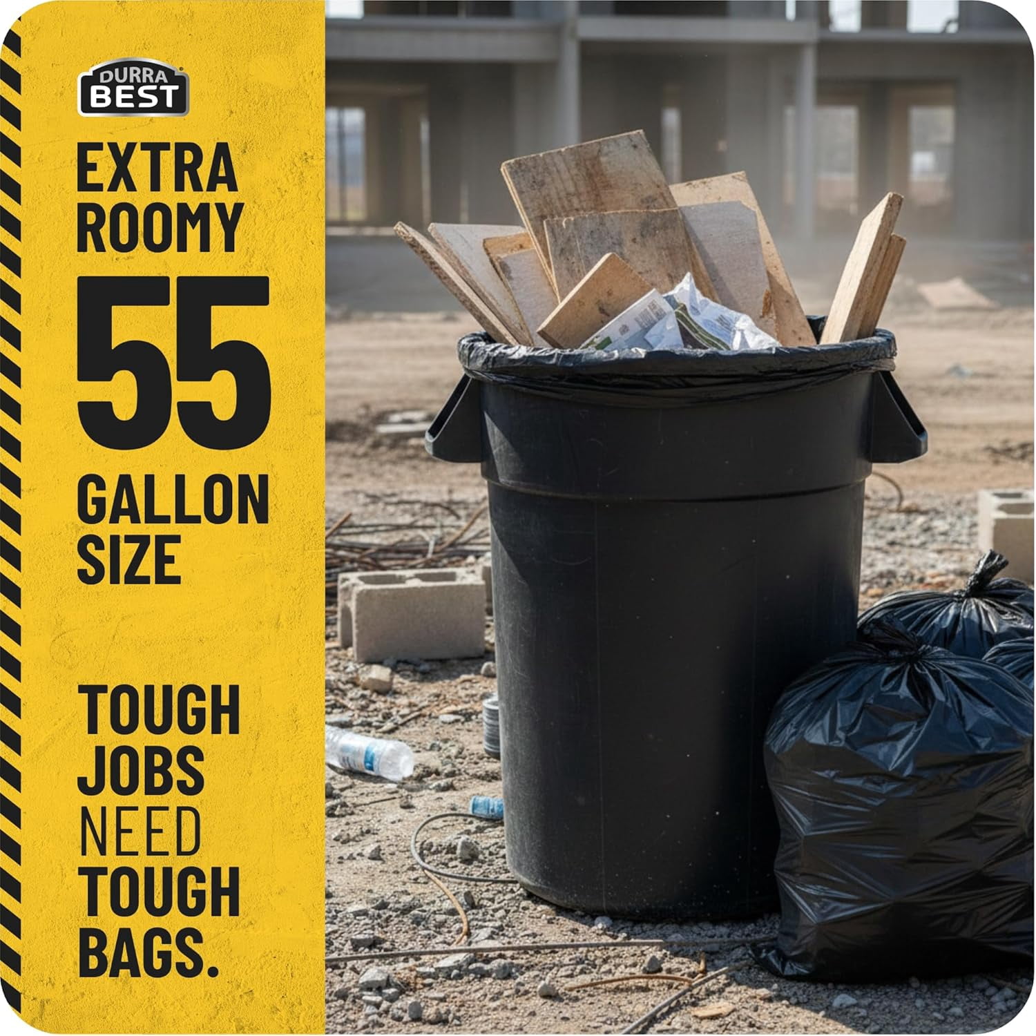 MAAXForce 55 Gallon Contractor Trash Bags | 2 Mil Heavy-Duty Black Garbage Bags | Leak-Proof, Puncture-Resistant | Made in USA | 36" x 56" Large Construction & Yard Cleanup Bags (40-Count)