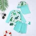 thumbnail image 3 of Hienoo Boys 3Pcs Swimsuit Dinosaur Print Long Sleeve Zipper Rash Guard & Swim Trunks & Swim Hat, Sizes 3M-3T, 3 of 8