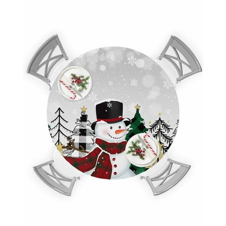 

Round Tablecloth with Elastic Christmas Plaid Snowman Xmas Tree Waterproof Stain-proof Table Cover Wipeable Fitted Table Cloths for 55 -60 Round Tables Dining Kitchen Indoor Outdoor Use