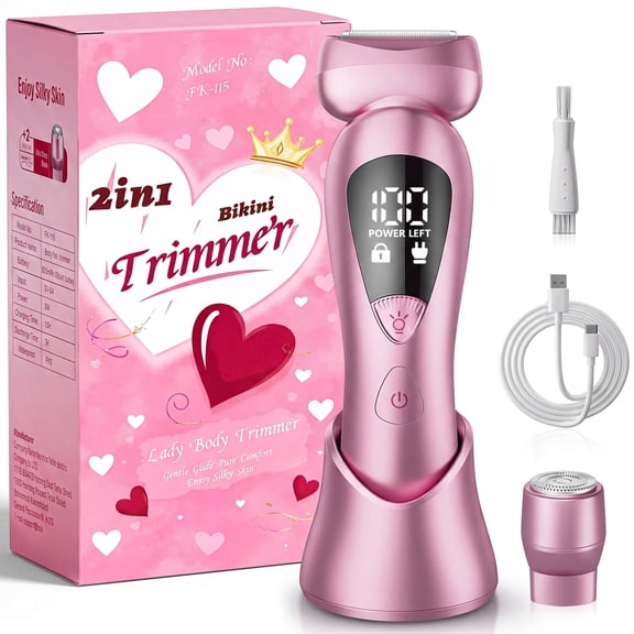 Skdwakiz Electric Razor for Women, 2-in-1 Womens Electric Razor, Rechargeable Cordless Bikini Trimmer Shaver, IPX7 Waterproof Wet Dry Body Pubic Hair Trimmer, Lady Shaver for Face, Underarm & Legs