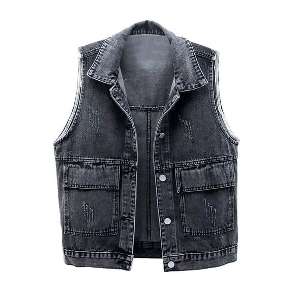 ZHENHONG Demin Jacket Woman, Women's Distressed Cropped Denim Vest Button Down Casual Loose Sleeveless Washed Jean JacketJean Vest for Women