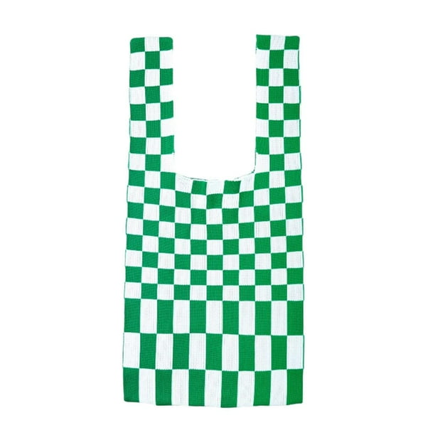 Bolsos de mano tejidos con asa superior para mujer, bolsos de hombro con estampado de cuadrícula Los 50x25cm