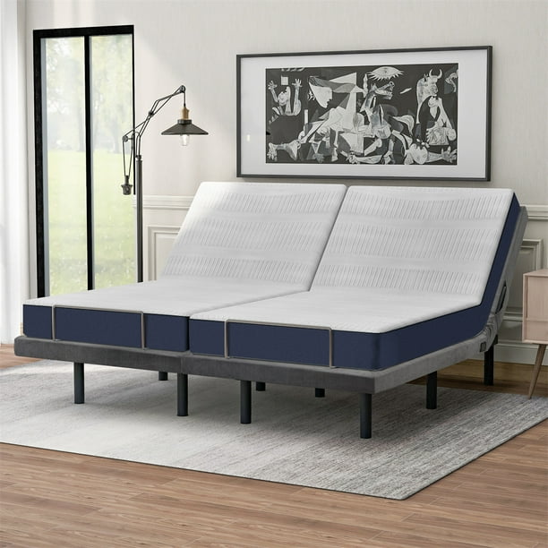 Twin Xl King Size Adjustable Ergonomic Bed Base Comfy Electric Reclining Frame With Vibration Massage 1a 2a Usb Port Wireless Remote And Led Night Light Gray Com Twin Xl King Size Adjustable Ergonomic, Adjustable King Bed Frame With Massage