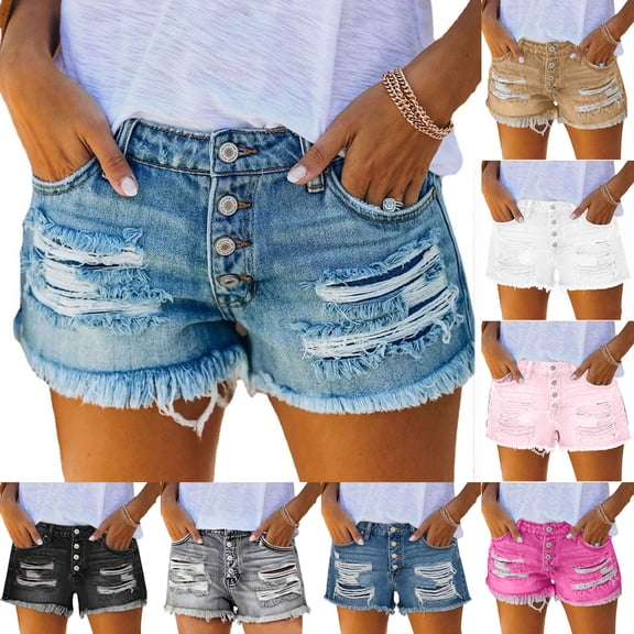 Cekizud Ripped Denim Jean Shorts Women Mid Rise Summer Trendy Distressed Cut Off Shorts,Sizes S-2XL