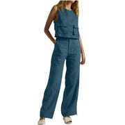 2 Piece Outfits for Women Pant Sets Lounge Matching Set Crop Tank Top with Pockets Wide Leg Pants 2023 Summer Clothes