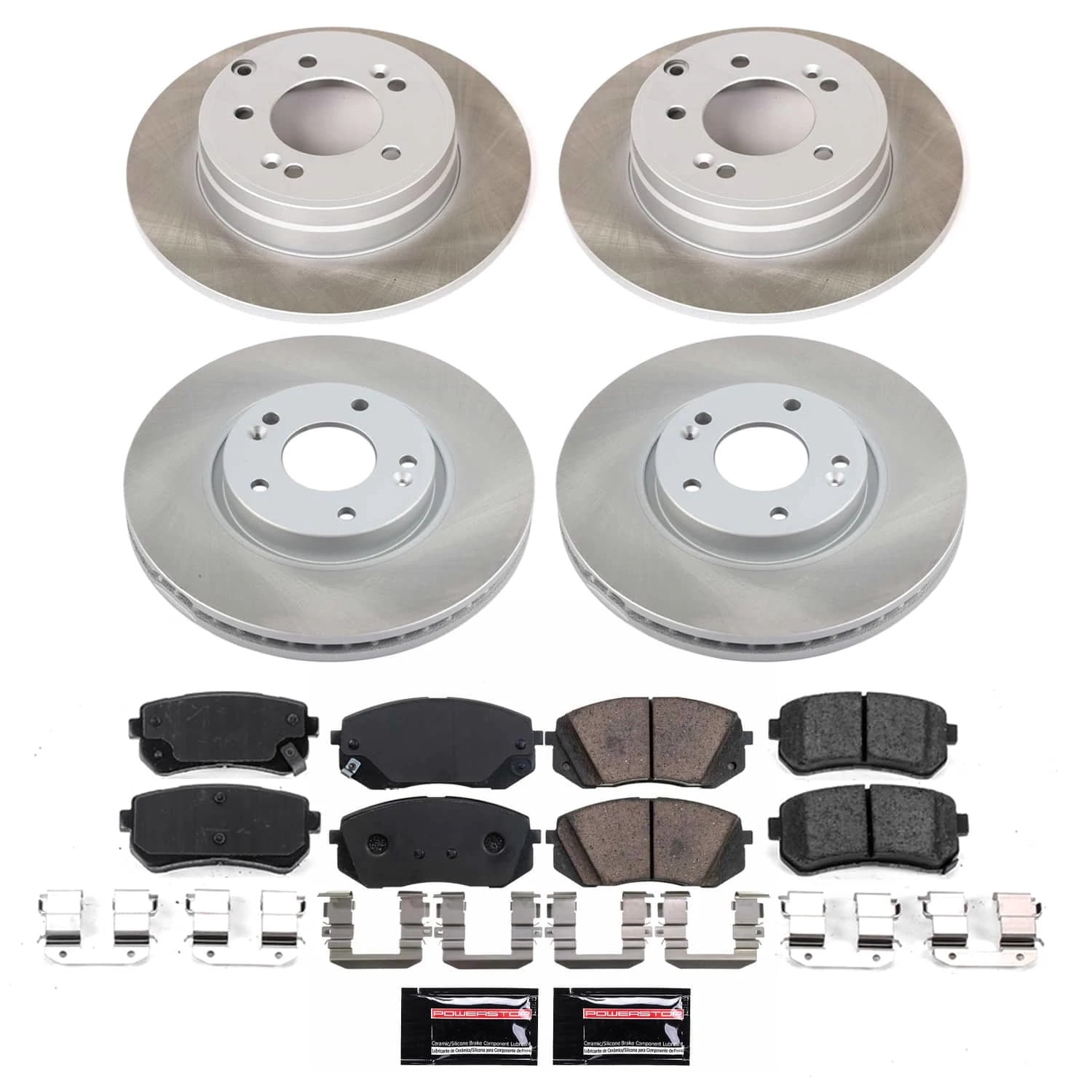 PowerStop Front and Rear Semi-Coated Rotor and Low-Dust Ceramic Brake Pad Kit SC8628