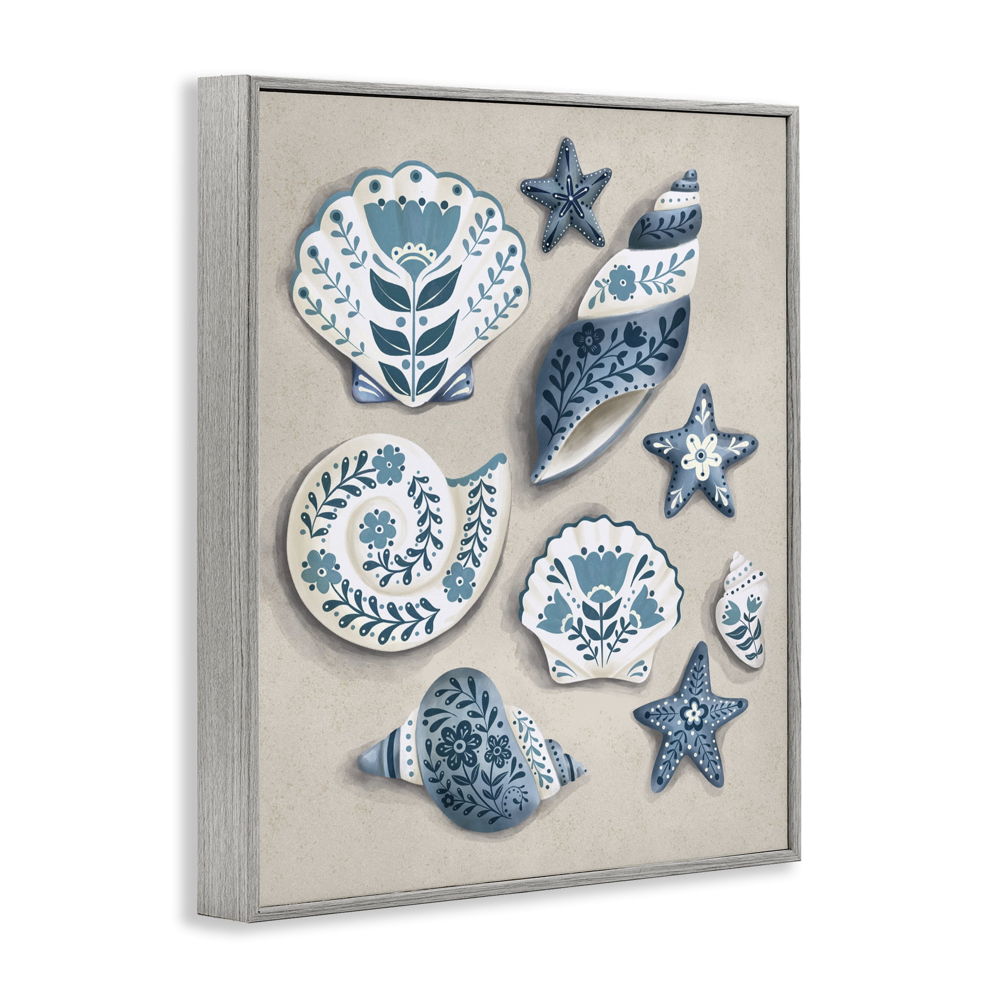 Stupell Industries Teal Nautical Floral Seashells Gray Framed Giclee Art, design by Penny Aguilera