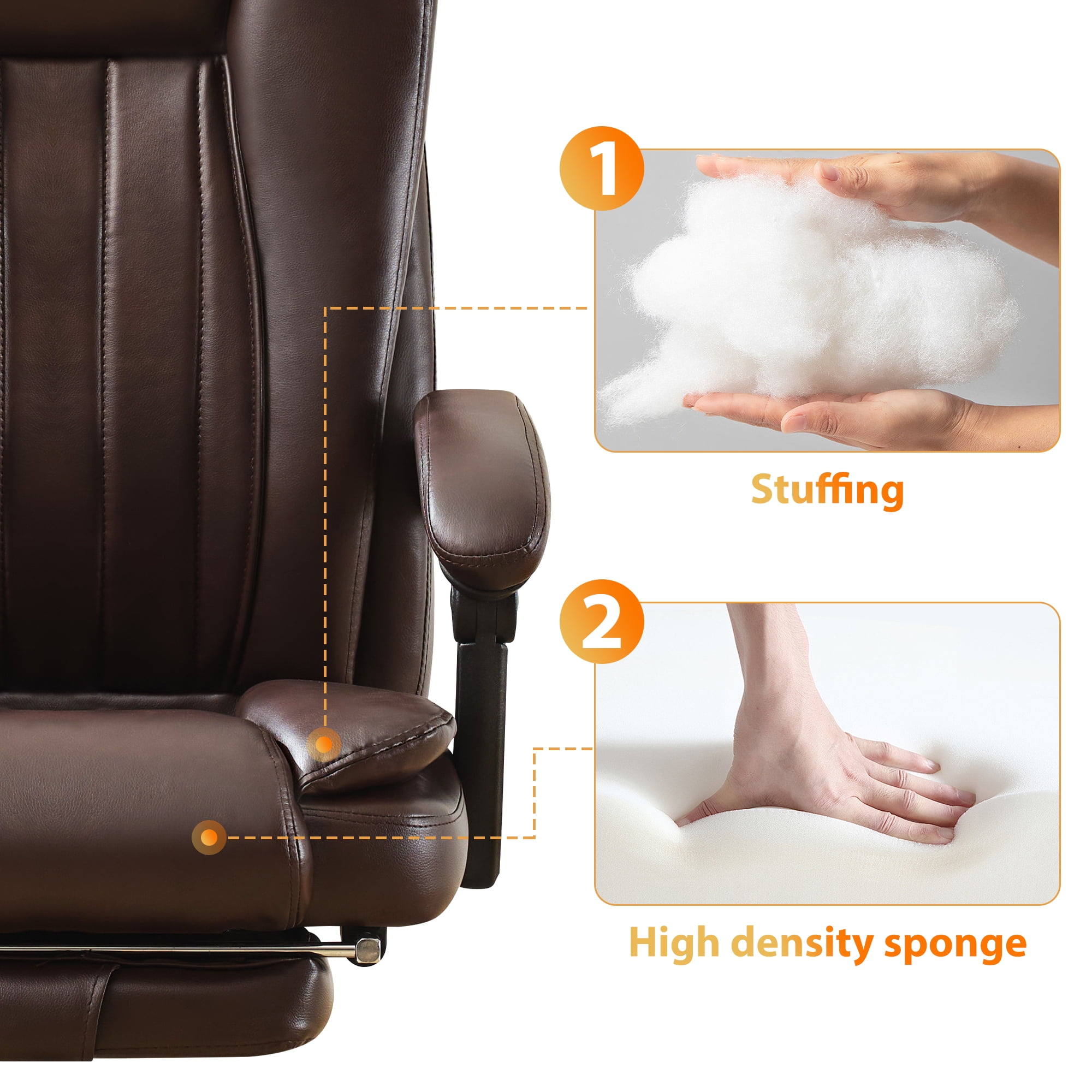 JONPONY Big and Tall Office Chair 500LBS Executive Office Chair Massage and Footrest Ergonomic Computer Desk Chair Reclining High Back Leather Office Chair Lumbar Back Support Swivel Rolling,Brown
