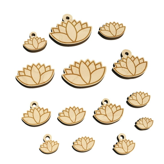 Yoga Lotus Flower Outline Wood Mini Charms Shapes DIY Craft Jewelry - With Hole - 14mm (26pcs)