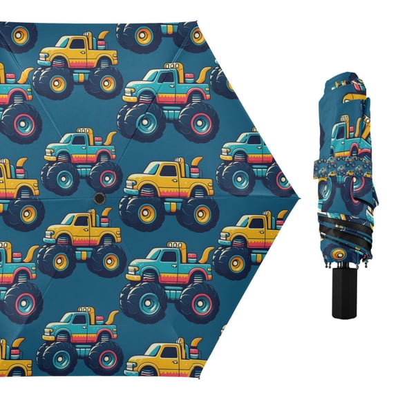 Compact Sun Umbrella Windproof Travel Umbrellas for Rain Strong Portable UV Protection Beautiful Monster Trucks Car