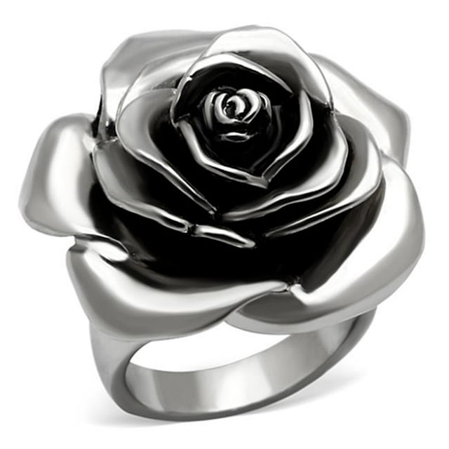 Alamode TK923-6 Femmes Haute Poli Bague en Acier Inoxydable avec Époxy en Jet - Taille 6
