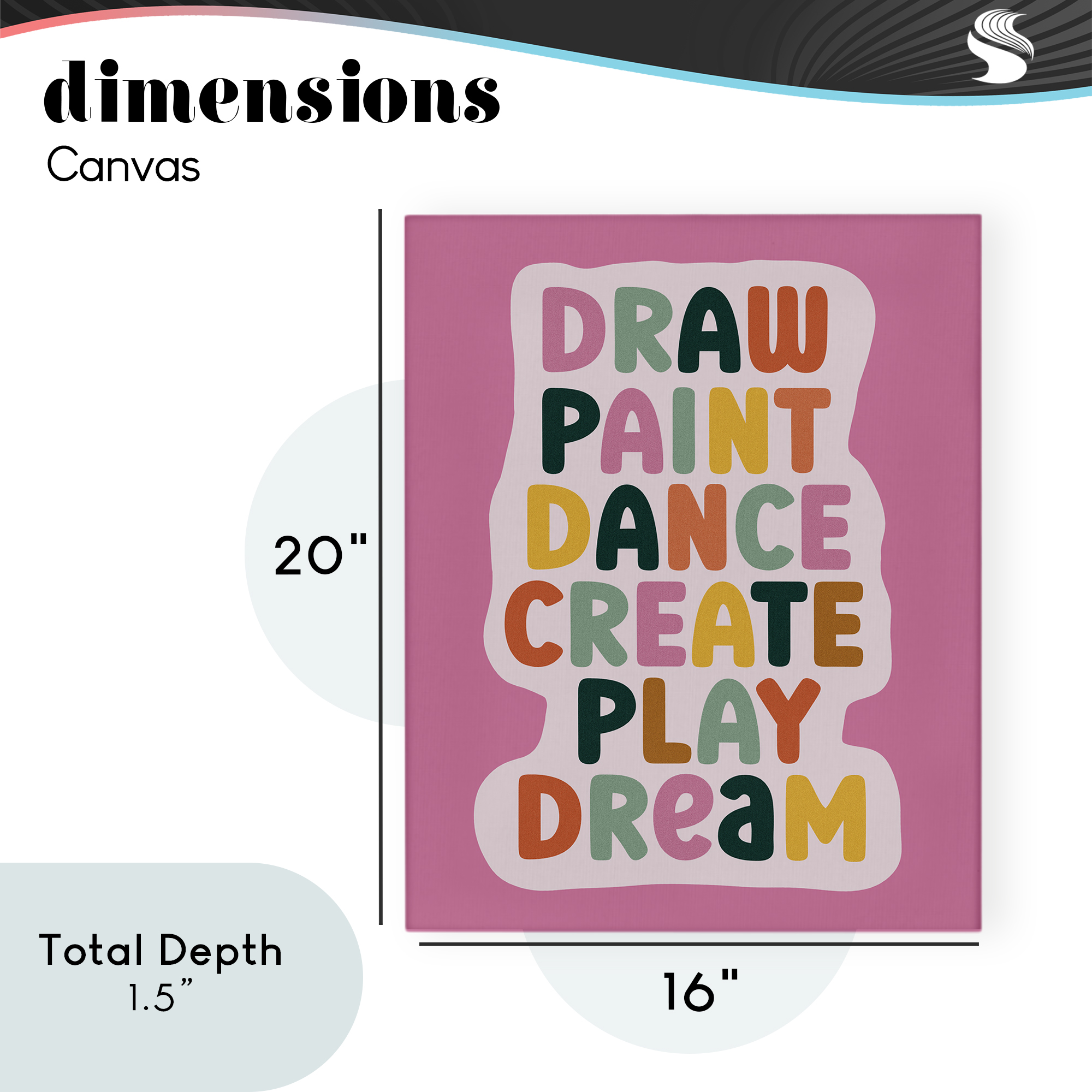 Draw Paint Dance Create Canvas Wall Art, design by Julia Frost