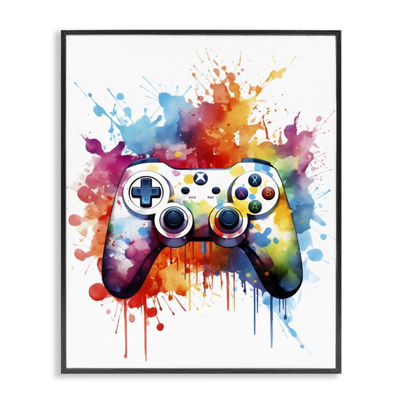Stupell Industries Color Burst Game Controller Black Framed Giclee Art, design by Creative Studio