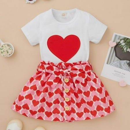 

Baywell Summer Toddler Infant Baby Girl Love Short Sleeve Top + Short Skirt Suit Valentine s Day Newborn Girls Clothing Set