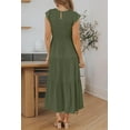 thumbnail image 3 of Women's 2024 Summer Casual Flutter Short Sleeve Crew Neck Smocked Elastic Waist Tiered Midi Dress, 3 of 6