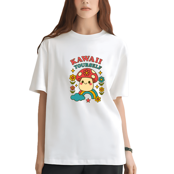 Playera Blanca Camiseta Unisex Estampado Honguito Kawaii Yourself