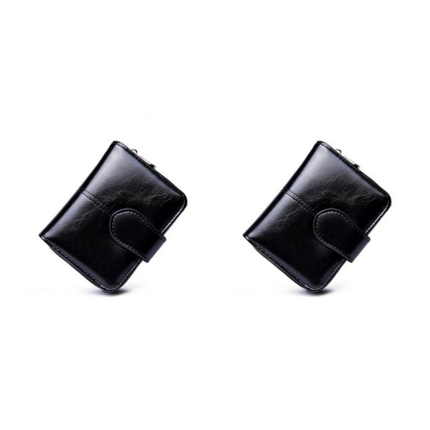 Guardurnaity Cartera de cuero portátil para mujer, monedero plegable, tarjetero de crédito y débito para fiestas de viaje, bolso con cierre de Negro 2piezas