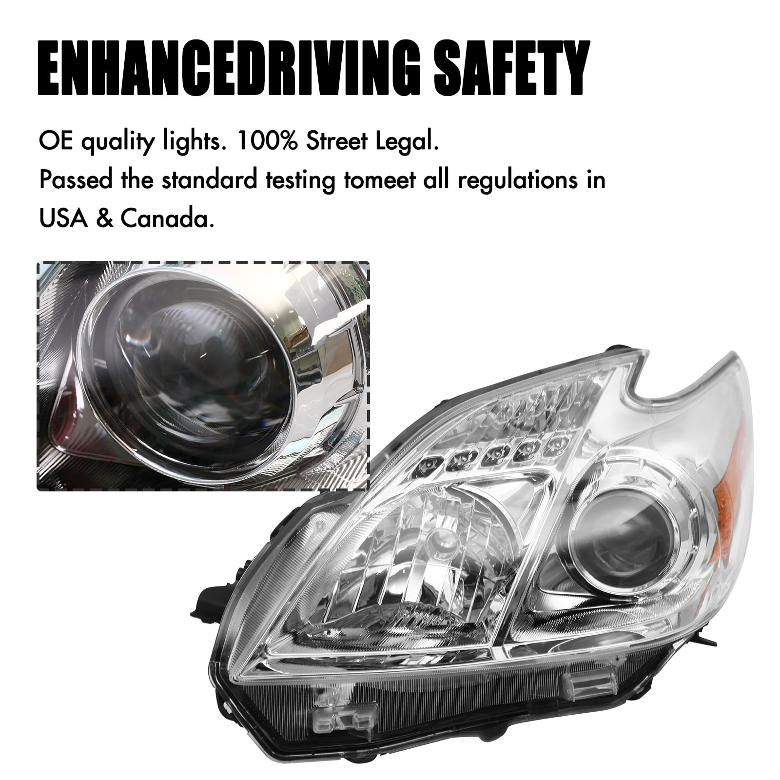 Sennachine Pair 2010-2011 Toyota Prius Projector Headlights Halogen Headlamps Left & Right