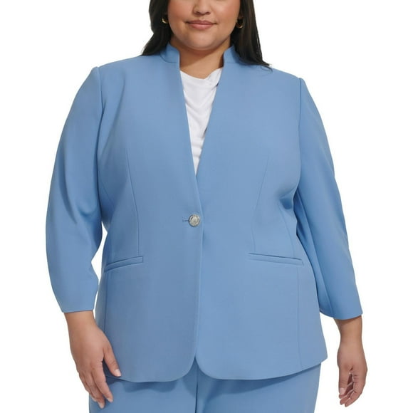 Calvin Klein Womens Gather Cuff One Button Blazer Jacket, Blue, Plus Size, 16W
