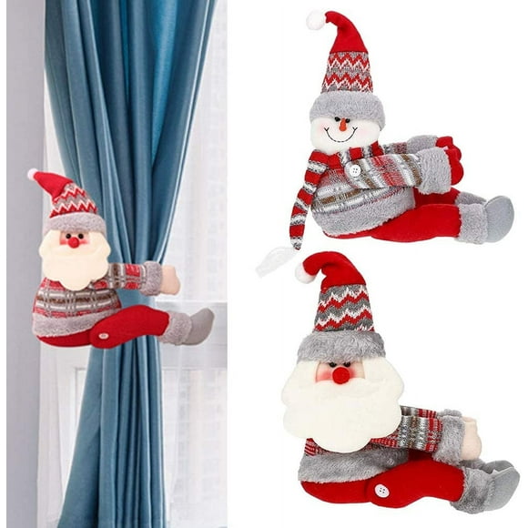 Embrasse a Rideau (2 Pcs),Embrasse Rideau Noël Boucle Rideau Noël Attache Rideau Thème de Noel Père Noël et Bonhomme de Neige Accroche Rideau pour Décoration de Noel, Deco Sapin