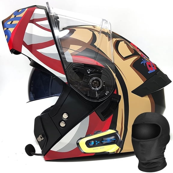 DOT Approved Full Face Flip-Up Modular Motorcycle Helmet with Bluetooth Intercom, Dual Anti-Fog Visors, Enhanced Ventilation, Removable Liner for Adults