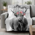 thumbnail image 2 of Floral Animal Blanket Soft Cozy Warm Throw Blanket for Couch, Plush Fuzzy Flannel Fleece Blankets for Sofa, Grey Country Vintage Farm Cow Flowers Bed Blankets Lightweight Gifts for Women, 30"x40", 2 of 9