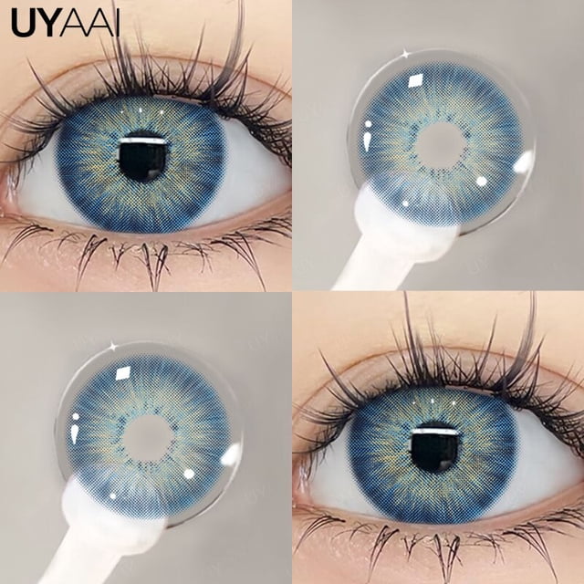 UYAAI-lentes de contacto de Color para miopía, lentillas azules con dioptrías, Cosméticos anuales, 2 unids/lote/par