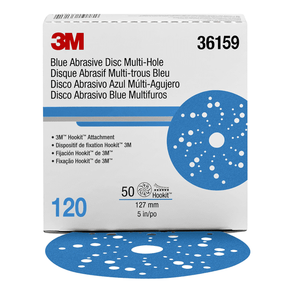 3M Hookit Blue Abrasive Disc 321U, 36159, 5 in, 120, Multi-hole