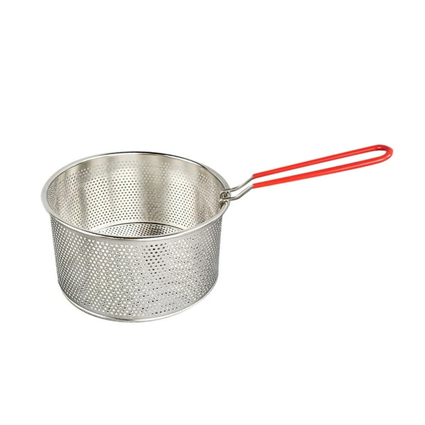 Cesta para freír de acero inoxidable, cesta para freír de alambre, herramienta de cocina, colador de cesta para patatas fritas multiusos, cesta para Diámetro abierto 175 cm.