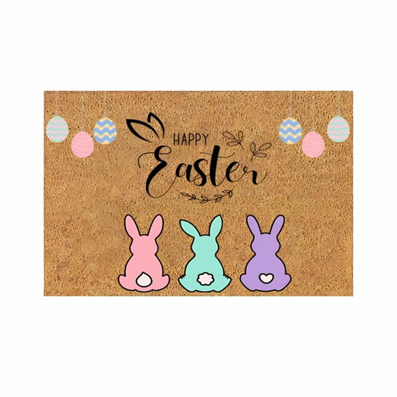 LAMIRO Happy Easter Bunny Doormat,24x16" Easter Front Door Decoration,Home And Front Porch Holiday Decoration,Non Slip And Durable Adding A Festive Atmosphere