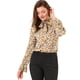 thumbnail image 1 of INSPIRE CHIC Blusa con cuello en V y lazo floral para mujer, camisa de manga larga con volantes y trompeta vintage, top Azul amarillo M, 1 of 6