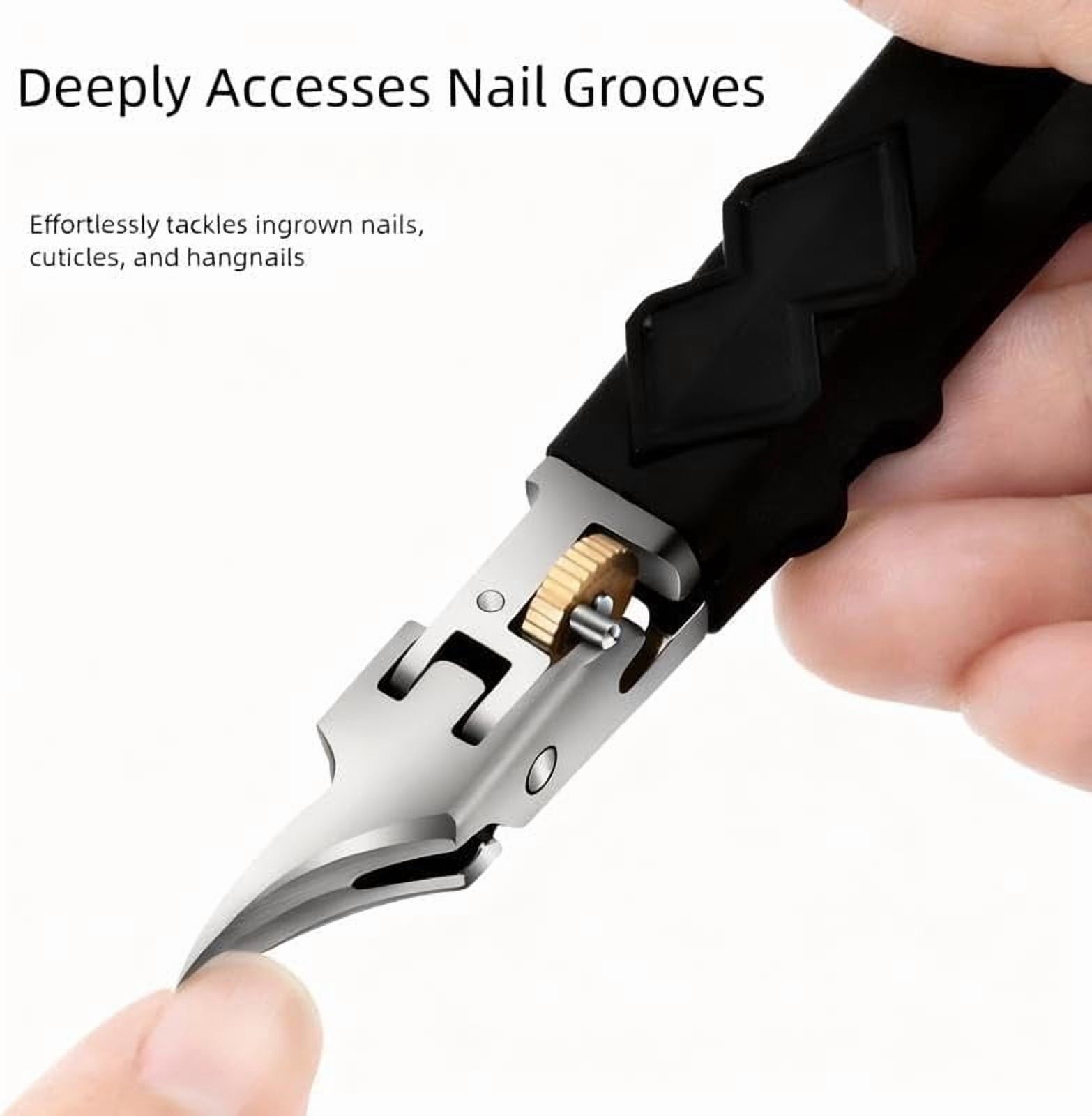 Black Anti-Slip Grip Gear Lock Nail Clipper Set with Ultra-Sharp Tips for Precise Access to Nail Grooves Professional-Grade Manicure Tool for Men Seniors Curved Sharp Blades