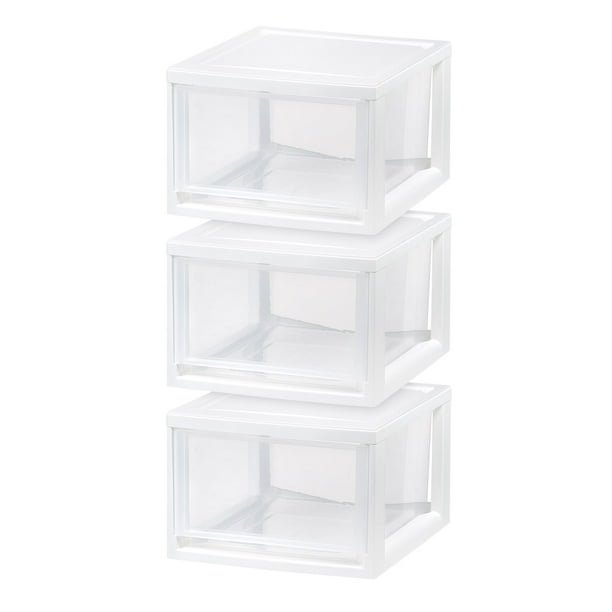 IRIS USA 3 Pack 15 Quart Stackable Plastic Storage Drawer, White