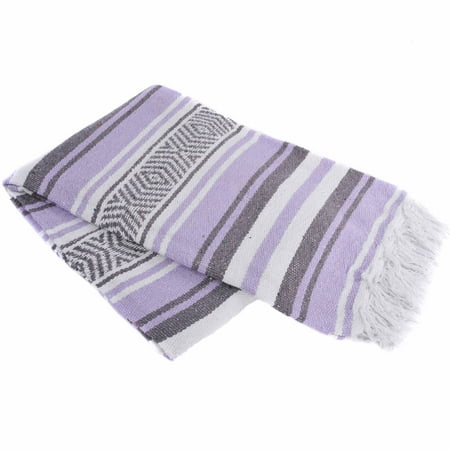 Vera Cruz 10 Pack Yoga Mexican Blankets, 75" x 53" Outdoor Blankets, Light Purple/Gray/White