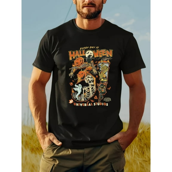 Men's Cotton Knit Summer T-Shirts - Casual Short Sleeve Crew Neck Tops with Graphic Print - 100% Cotton, Slight Stretch Fabric, Alphabet Pattern, Fit Type H