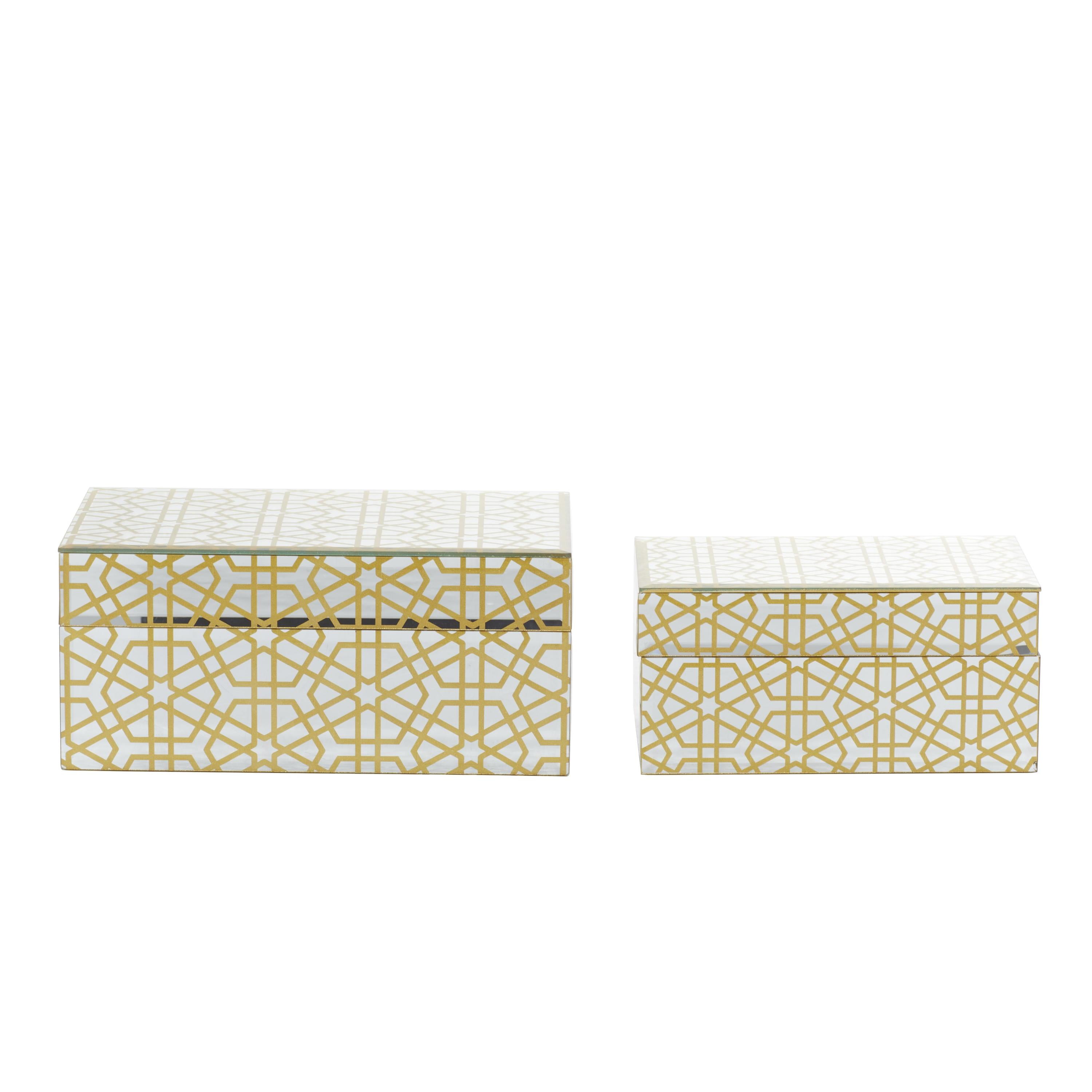 CosmoLiving by Cosmopolitan Geometric Hinged Lid Gold Wooden Decorative Box, 2 Count