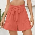 thumbnail image 2 of Women's Summer Shorts Lace-Up High Waist Solid Color Casual Loose Ruffle Wide Leg Short Pants, 2 of 5