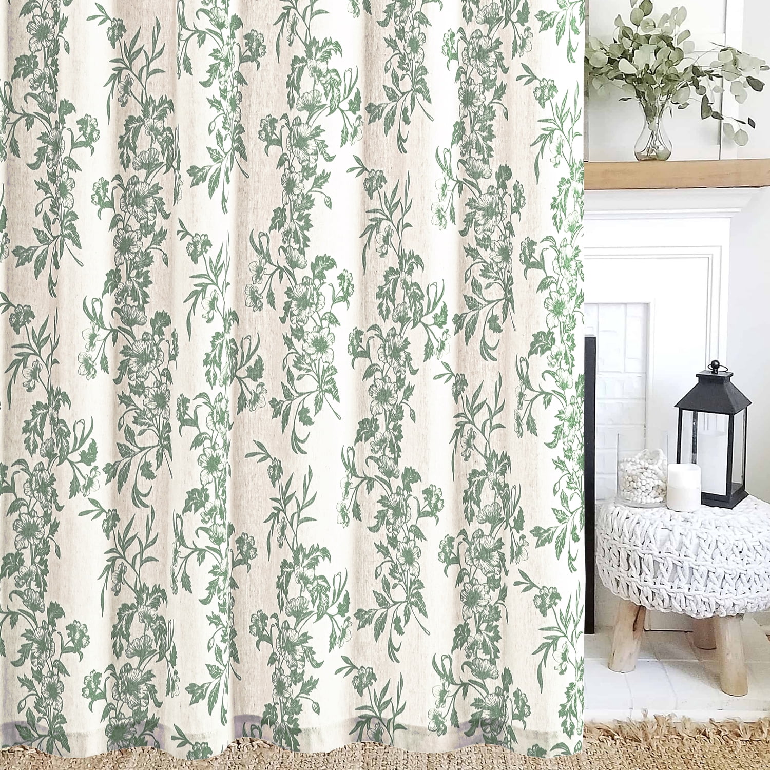 Alishomtll Floral Curtains for Living Room Farmhouse Country Linen Curtains Light Filtering Window Drapes,Sage Green ,52"x84", 2 Panels