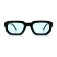 thumbnail image 4 of Retro Mod Narrow Rectangle Horn Rim Beveled Thick Plastic Sunglasses Black - Blue, 4 of 7
