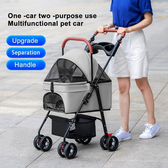 Pet Stroller, Folding Dog Stroller, Pet Folding Stroller, 4 Wheels Dog/Cat Puppy Stroller, Travel Carrier for Small/Medium Pet-1 Set