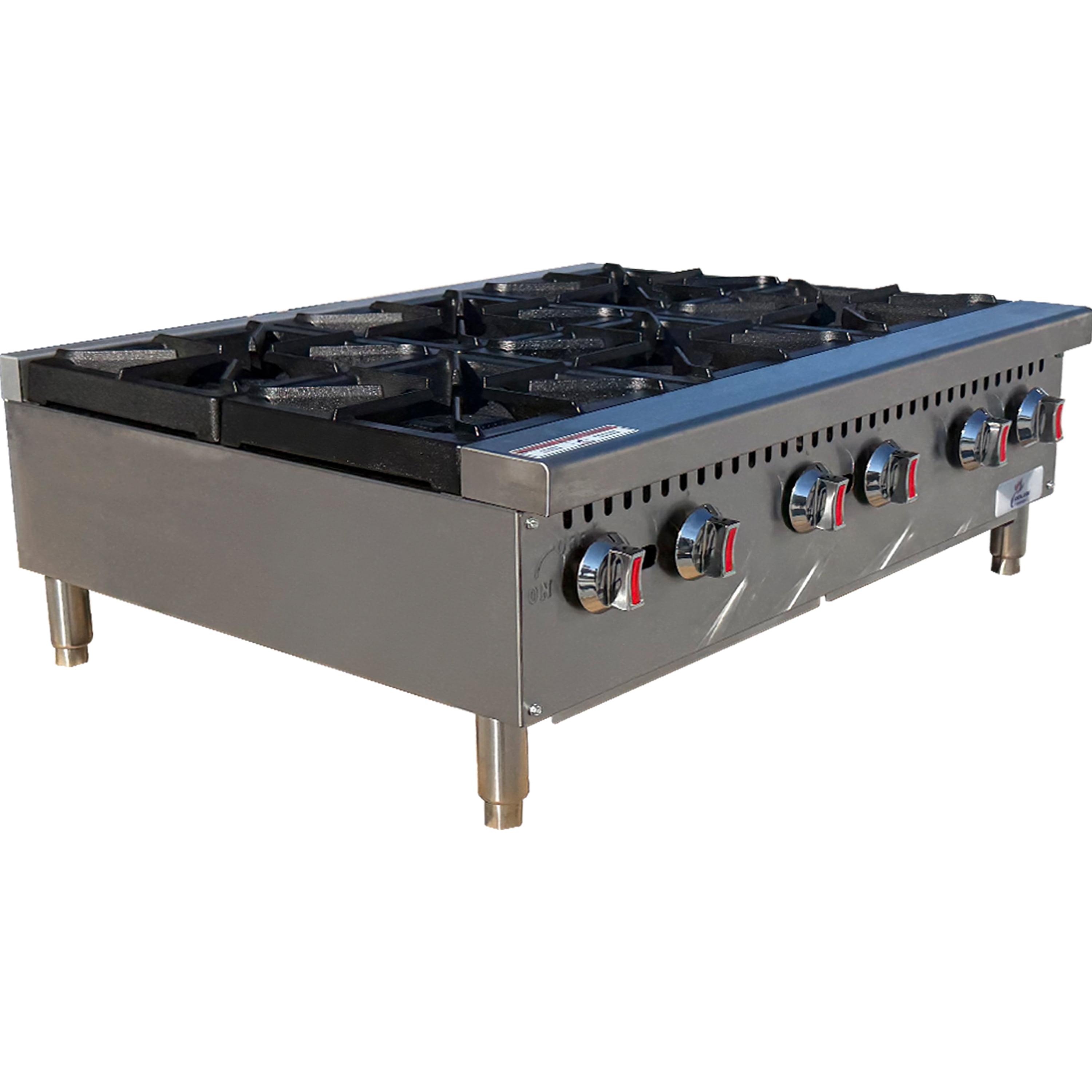 36" Commercial Gas Hot Plate – 6 Burner Stainless Steel Countertop Range, 180,000 BTU, NSF & ETL Certified, Heavy Duty Cast Iron Grates