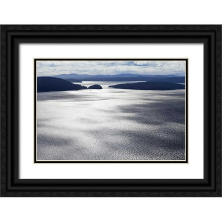 Paulson, Don 32x23 Black Ornate Wood Framed with Double Matting Museum Art Print Titled - Washington, San Juans Aerial view of islands