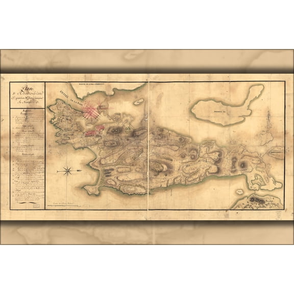 24"x36" Gallery Poster, Map Rhode Island, French army in Newport 1780