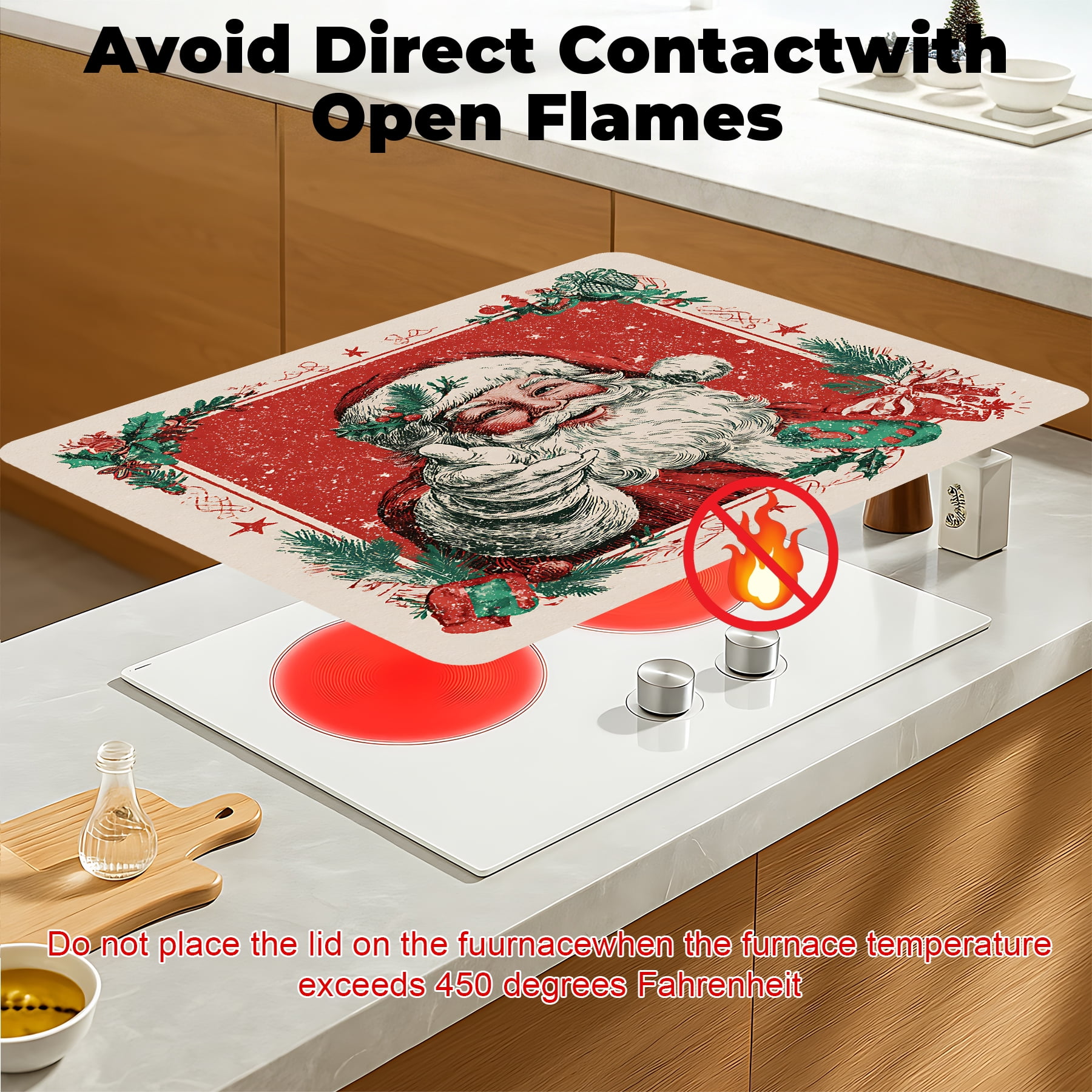 19.7x31.5inch Christmas Stove Cover, Non Slip Kitchen Mats for Floor Winter Stove Top Cover for Kitchen Decor Red Electric Stove Pad Xmas Party Non-Stick Gas Burners Covers Washable, 1Pc