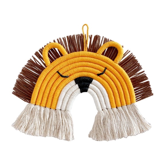 Hand-Woven Rainbow Macrame Wall Hanging Decoration Colorful Cartoon Animal Ornaments Woven Wall Art for Children Room Nursery Room Decor - Lion Yellow